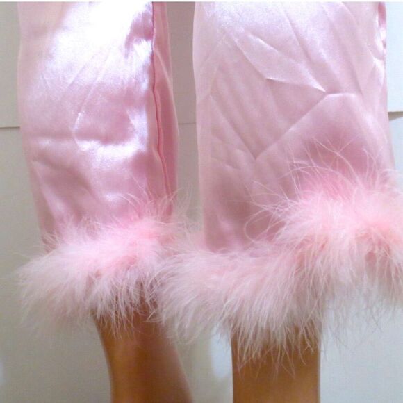 Pink Satin Feather Trim Pajama Pants Sz S NWOT - Picture 7 of 8